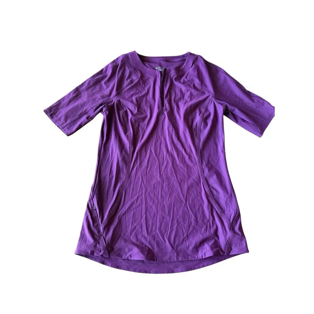Athleta Womens 1/4 Zip Short Sleeve Mesh Pocket Running Active Top Purple Small